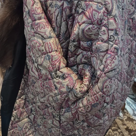 Vera Pelle Black Genuine Black Leather 3/4 Coat Fur Trim Made In Italy L - XL 14 - Picture 10 of 13